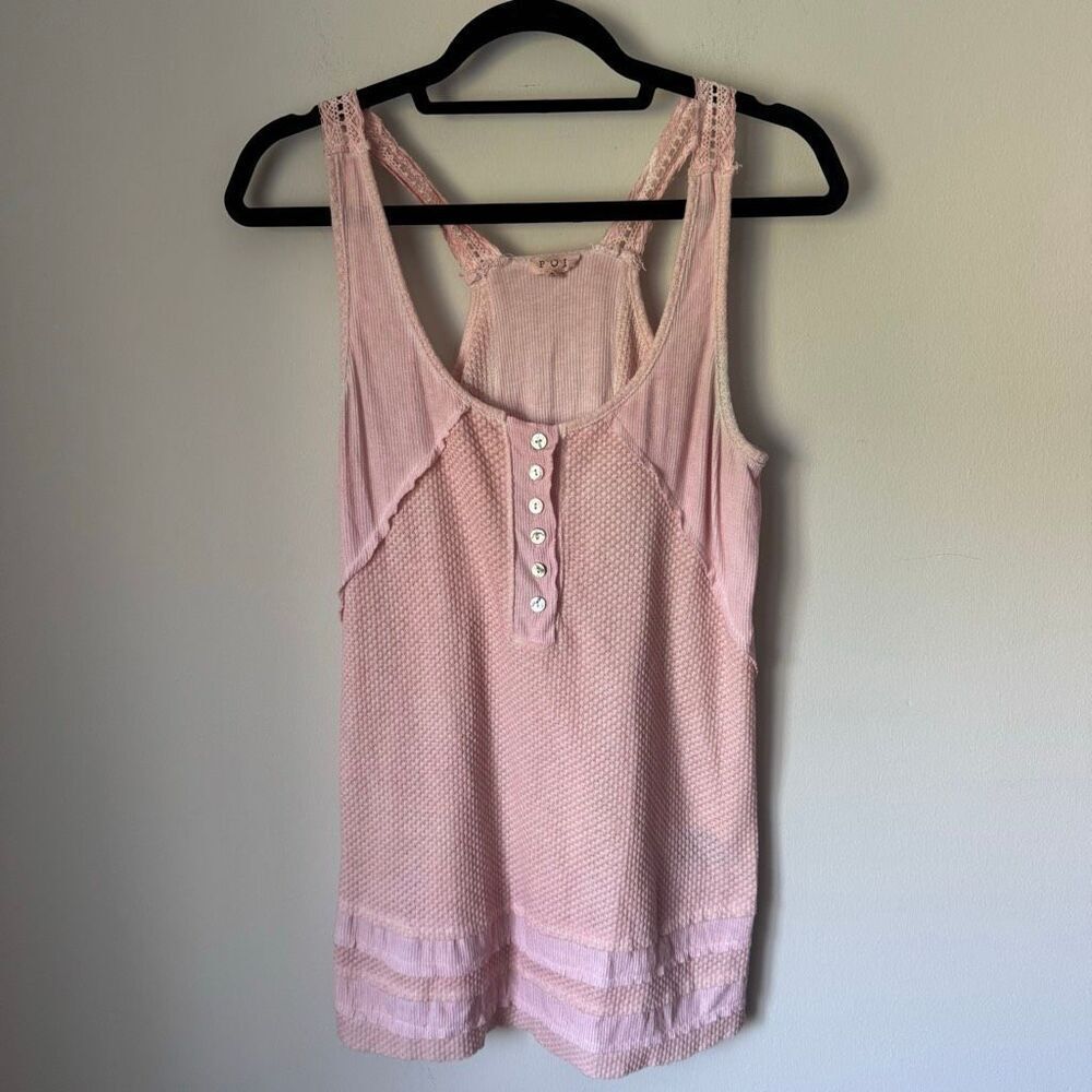 POL Flowy Oversized Lace Tank Top With Button Detail Pink Size S